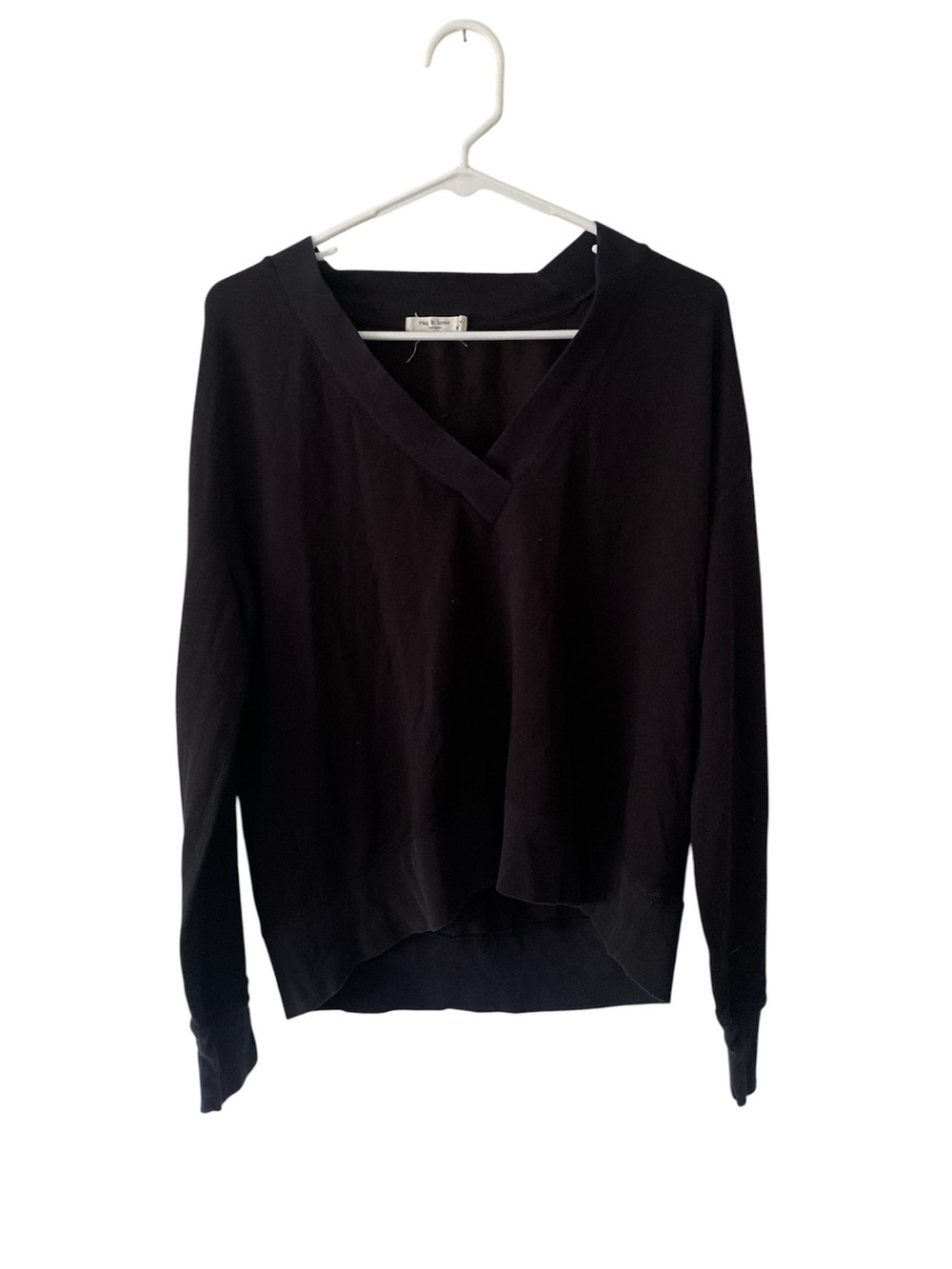 rag & bone Black V‑Neck Lightweight Sweater – Women’s S/P, Modal/Cotton Blend
